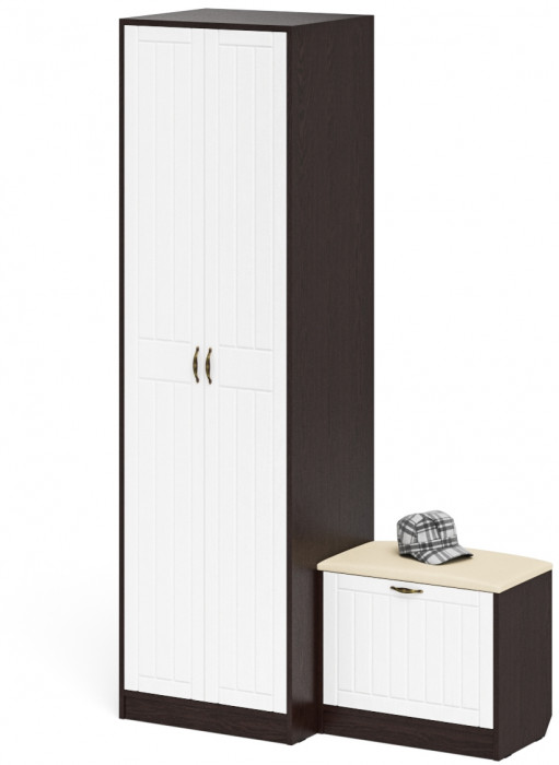 Прихожая П-6 Компоновка № 10, цвет венге/фасады МДФ белое дерево фрезеровка прованс, ШхГхВ 120х50х210 см., универсальная сборка