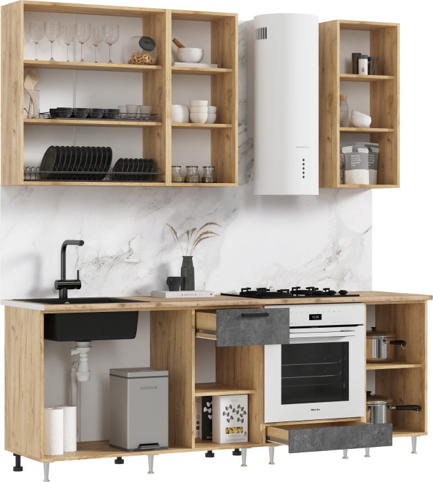 Кухня Рио NEW ЛДСП 2,2/900м (490), Компановка №2, Бетон светлый/Бетон темный, Дуб Крафт