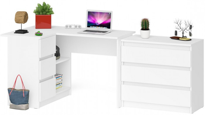 Мори компьютерный стол МС-16 левый + Комод МК800.1, белый