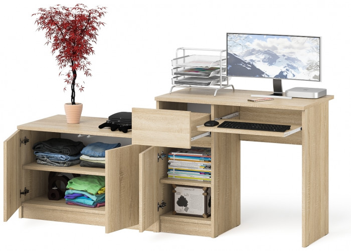 Мори Стол компьютерный МС-1 левый + Тумба МА900.1, цвет дуб сонома, ШхГхВ 180,4х50,4х76,6 см., выдвижной ящик слева, НЕ универсальная сборка
