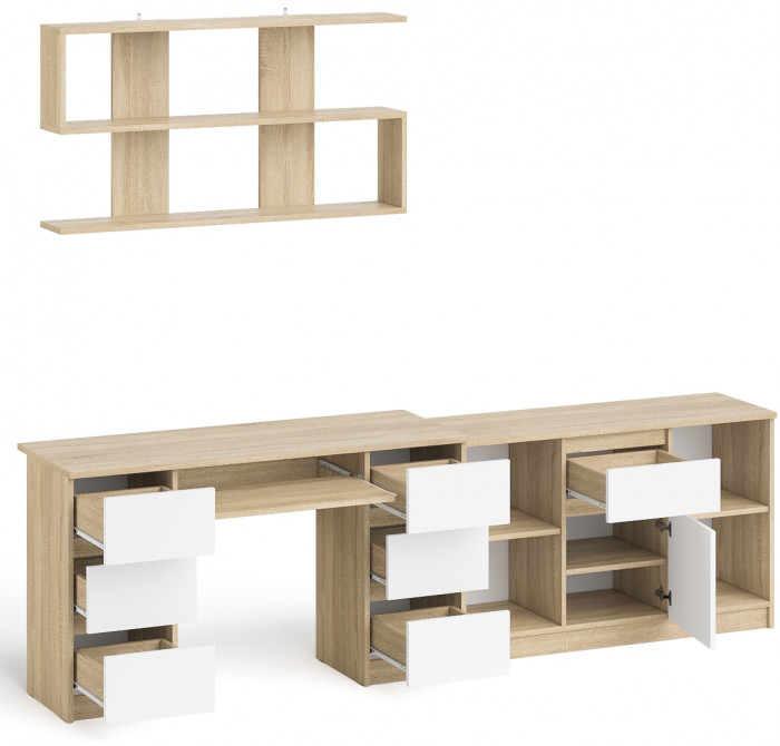 Мори компьютерный стол МС-2 + Тумба МТВ1204.1 + Полка 1200, дуб сонома/белый