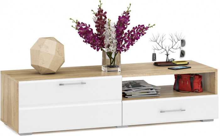 Тумба под ТВ Ларго 1, корпус дуб сонома/фасады МДФ белый глянец