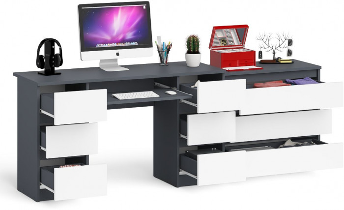Мори компьютерный стол МС-2 + Комод МК800.1, графит/белый