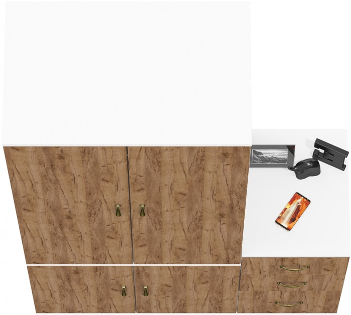 Лидер-8 Шкаф МД 19Б + Тумба МД 3.16, цвет белый шагрень/крафт золото, ШхГхВ 120х50х190 см., универсальная сборка