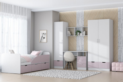 Детская комната Бриз МДФ, набор 10, Белый/Ирис (Полосы)