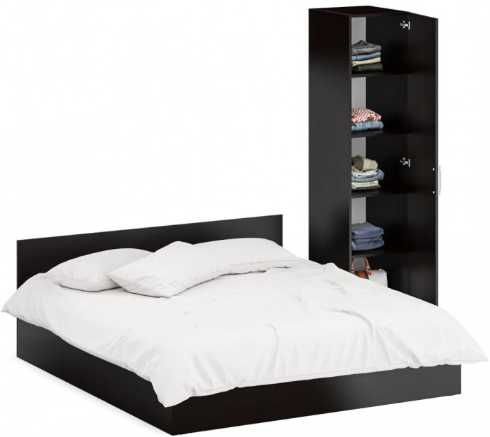 Кровать 1800 + Пенал Стандарт, цвет венге, ШхГхВ 183,5х203,5х70 + 45х52х200 см., сп.м. 1800х2000 мм., без матраса, основание есть