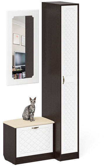 Прихожая П-6 Компоновка № 40, венге/фасады МДФ белое дерево фрезеровка ромб