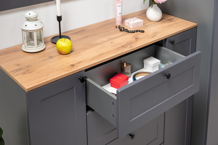 Остин 16.221 Комод + 13.257 Тумба, цвет серый графит/дуб крафт золотой, ШхГхВ 200х41,9х99,3 см., универсальная сборка