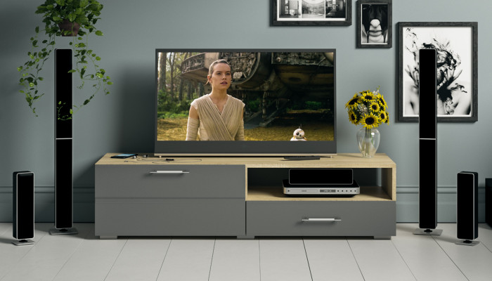 Тумба под ТВ Ларго 1, корпус дуб сонома/фасады МДФ графитово-серый глянец