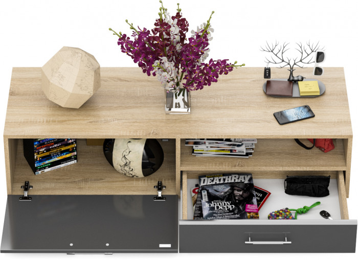 Тумба под ТВ Ларго 1, корпус дуб сонома/фасады МДФ графитово-серый глянец