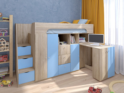 Кровать чердак Астра 11 Сонома/Голубой