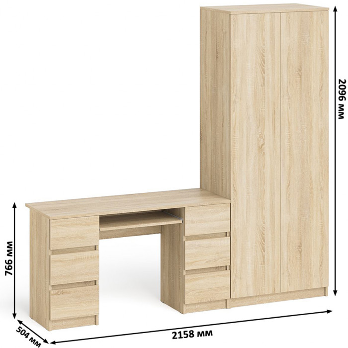 Мори компьютерный стол МС-2 + Шкаф МШ800.1, дуб сонома