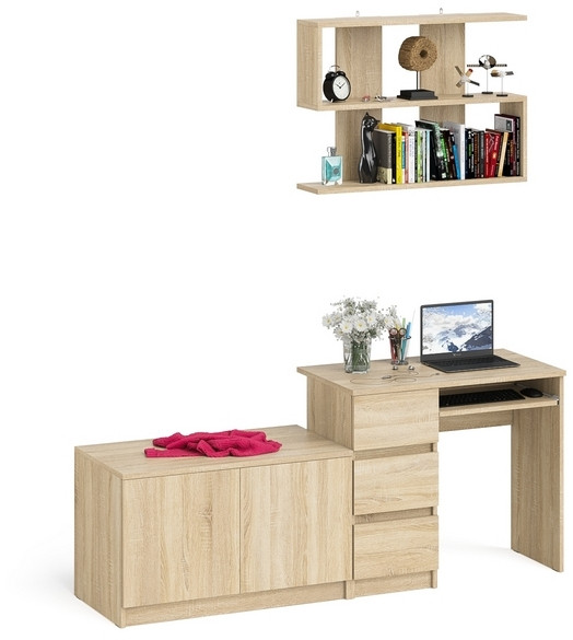 Мори компьютерный стол МС-6 левый + Тумба МА900.1 + Полка 900, дуб сонома