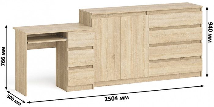 Мори компьютерный стол МС-6 правый + Комод МК1600.1, дуб сонома