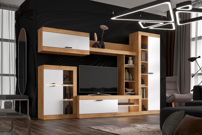 Прага Модульная Гостиная, вариант №4, вотан/Белый глянец