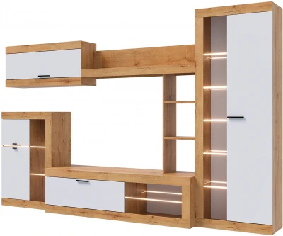 Прага Модульная Гостиная, вариант №4, вотан/Белый глянец