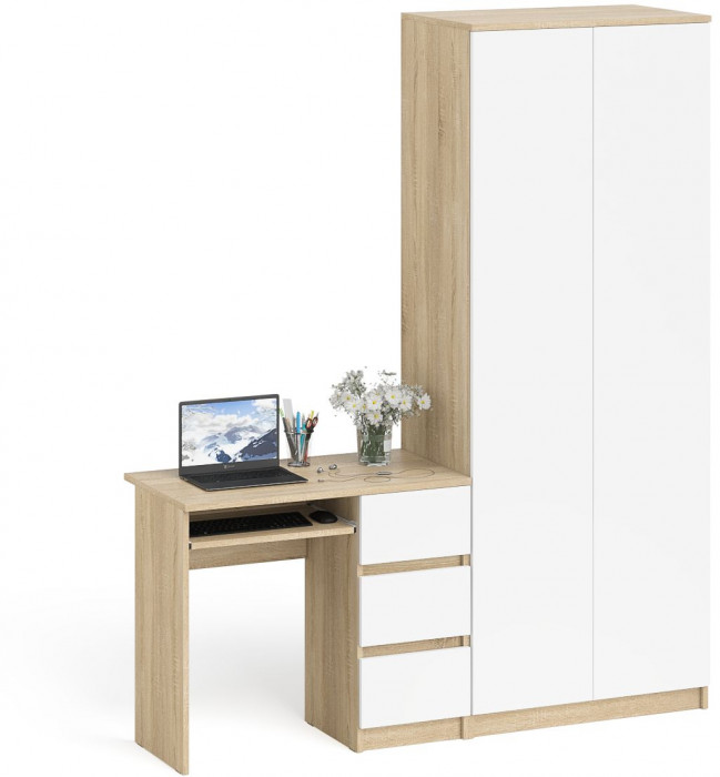 Мори компьютерный стол МС-6 правый + Шкаф МШ800.1, дуб сонома/белый