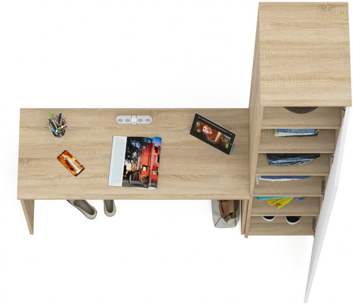 Мори письменный стол МСП1200.1 + Пенал МШ400.1, дуб сонома/белый