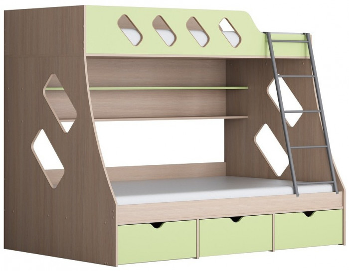 Дельта-20.01 Детская двухъярусная кровать с лестницей (Оранжевый, Дуб Сонома)