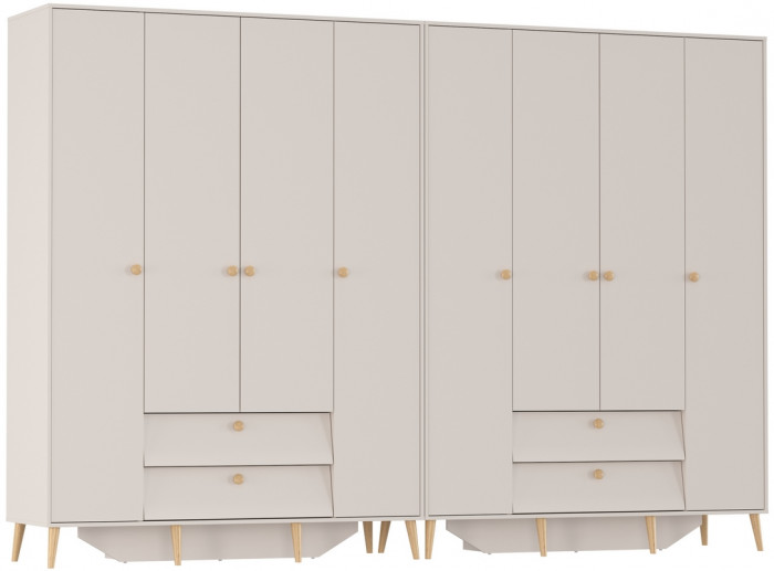 Афина Спальня Шкаф 4-х дверный с двумя ящиками х 2, цвет кашемир серый, ШхГхВ 320х56,3х220 см.