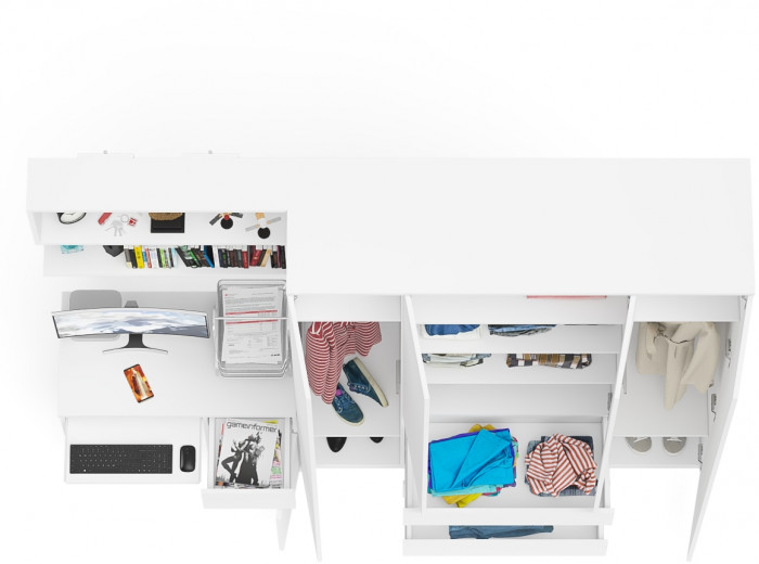 Мори Стол компьютерный МС-1 правый + Шкаф МШ1600.1 + Полка 900, цвет белый, ШхГхВ 250,4х50,4х209,6 см., НЕ универсальная сборка