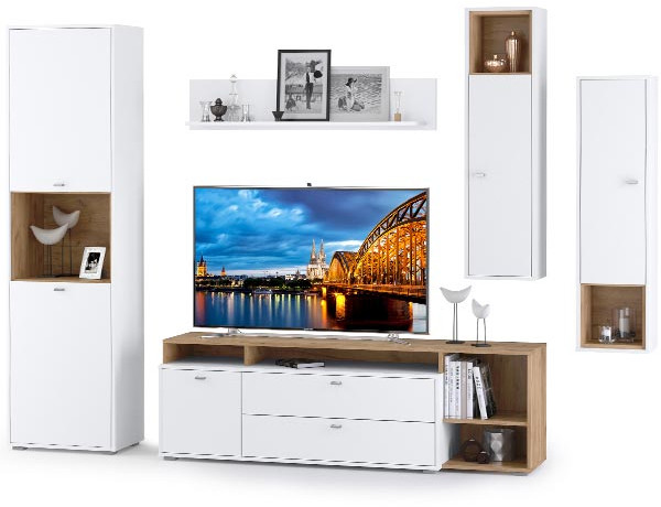 Бэль № 04, цвет дуб крафт золотой/белый премиум, ШхГхВ 300х43х200 см., ниша для ТВ 139х40х120 см., НЕ универсальная сборка