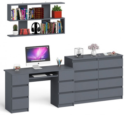 Мори компьютерный стол МС-2 + Комод МК1200.8 + Полка 1200, графит