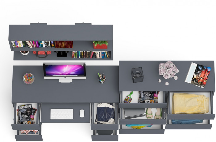 Мори компьютерный стол МС-2 + Комод МК1200.8 + Полка 1200, графит