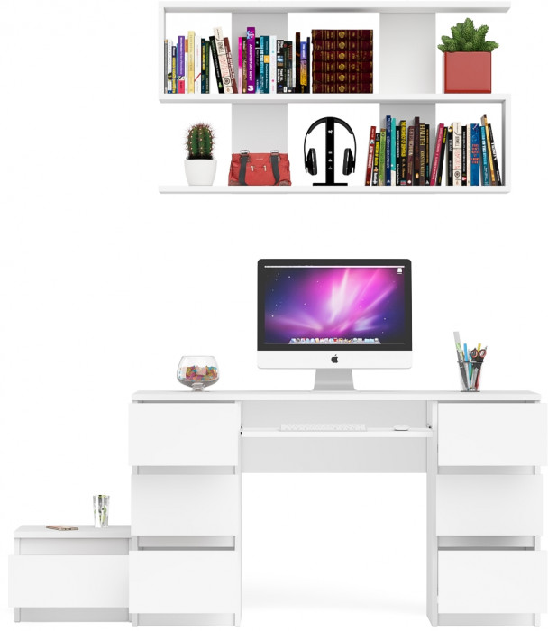 Мори Стол компьютерный МС-2 + Тумба ТМП400.1 + Полка 1200, цвет белый, ШхГхВ 175,8х50х209,6 см., универсальная сборка
