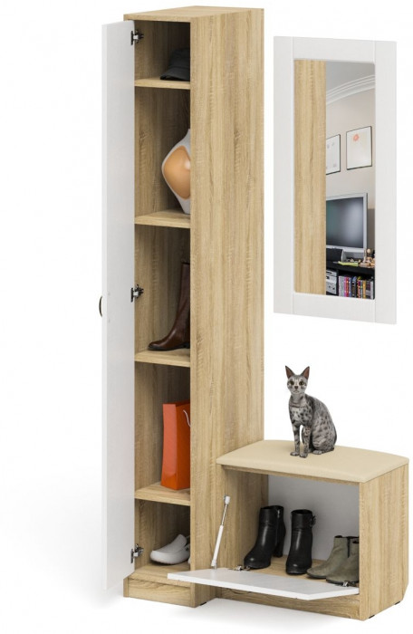 Прихожая П-6 Компоновка № 40, дуб сонома/фасады МДФ белое дерево фрезеровка прованс