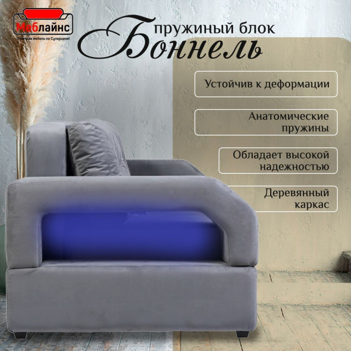 Диван-кровать Манчестер, еврокнижка, велюр, 150х195, серый