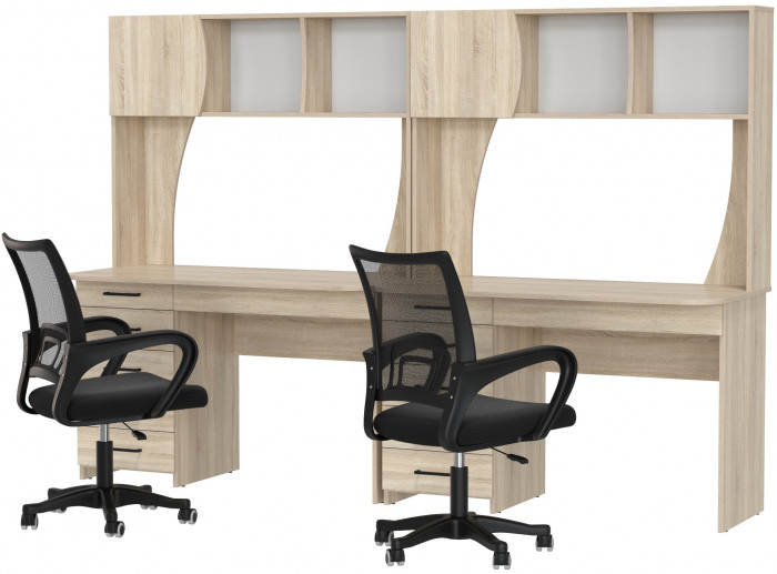 Два стола рабочих 6-0606 Сигма + два кресла 103 чёрных, дуб сонома