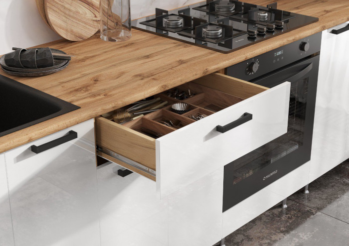 ЛДСП Кухня Рио NEW 2,4м, Компановка №3, Белый глянец, Дуб Крафт (Дуб вотан)