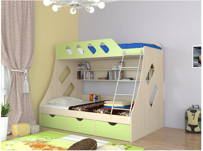 Дельта-20.01 Детская двухъярусная кровать с лестницей (Оранжевый, Ясень шимо светлый)