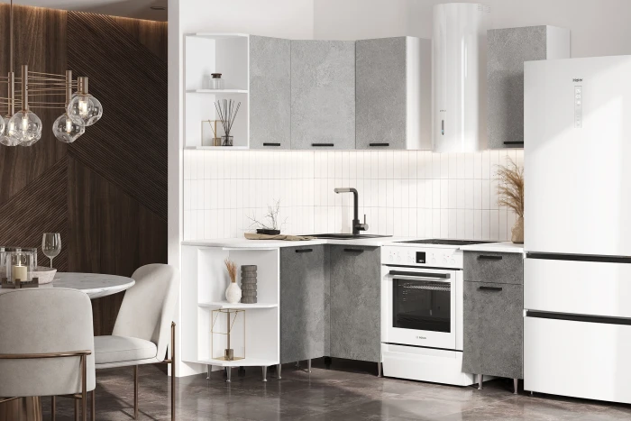 Угловая кухня Рио NEW ЛДСП 2,0х1,3м бетон светлый/бетон темный (антарес)