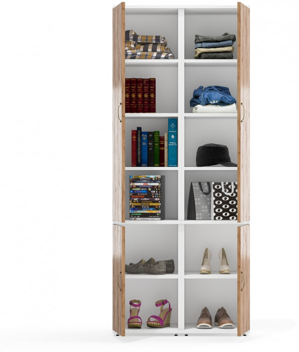 Лидер-8 Пенал МД 22Б 2 шт., цвет белый шагрень/крафт золото, ШхГхВ 80х37,5х190 см., универсальная сборка