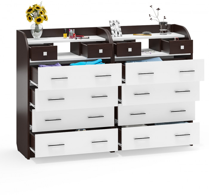 Два комода С-МД-К6 (Шесть), цвет венге/белый шагрень, ШхГхВ 160х43х110 см., 6 ящиков