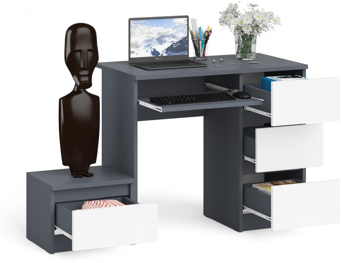 Мори компьютерный стол МС-6 правый + Тумба ТМП400.1, графит/белый