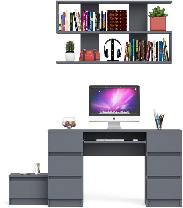 Мори Стол компьютерный МС-2 + Тумба ТМП400.1 + Полка 1200, цвет графит, ШхГхВ 175,8х50х209,6 см., универсальная сборка