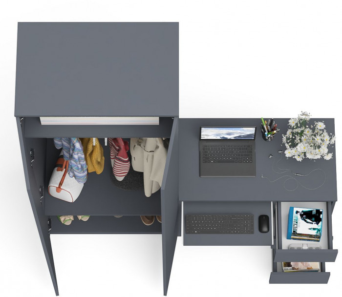 Мори Стол компьютерный МС-6 правый + Шкаф МШ800.1, цвет графит, ШхГхВ 170,4х50,4х209,6 см., выдвижные ящики справа, НЕ универсальная сборка