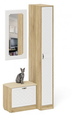 Прихожая П-6 Компоновка № 40, дуб сонома/фасады МДФ белое дерево фрезеровка ромб