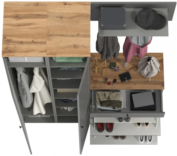 Остин Прихожая 35, цвет серый графит/дуб крафт золотой, ШхГхВ 160х54,3х229,6 см., универсальная сборка