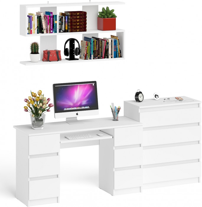 Мори компьютерный стол МС-2 + Комод МК800.4 + Полка 1200, белый
