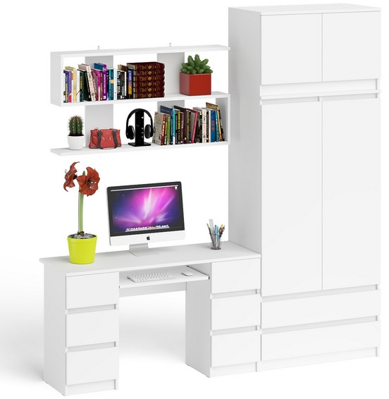 Мори компьютерный стол МС-2 + Шкаф МШ900.1 + Антресоль МА900.1 + Полка 1200, белый