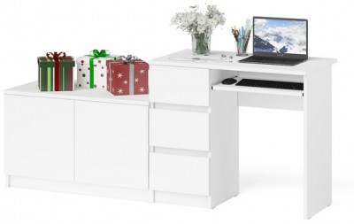 Мори компьютерный стол МС-6 левый + Тумба МА900.1, белый