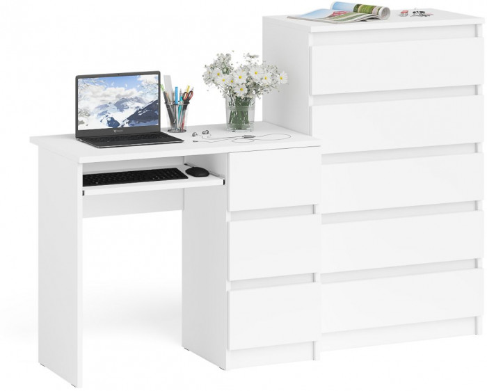 Мори компьютерный стол МС-6 правый + Комод МК700.5, белый
