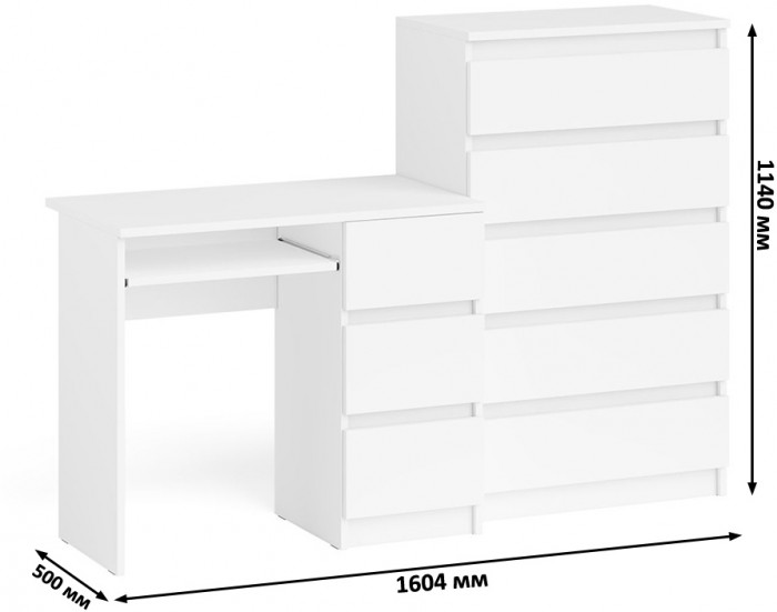 Мори компьютерный стол МС-6 правый + Комод МК700.5, белый