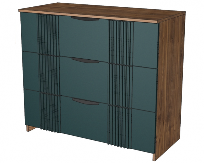 Комод 3 ящика "Герта" - Дуб канзас/Зеленый матовый