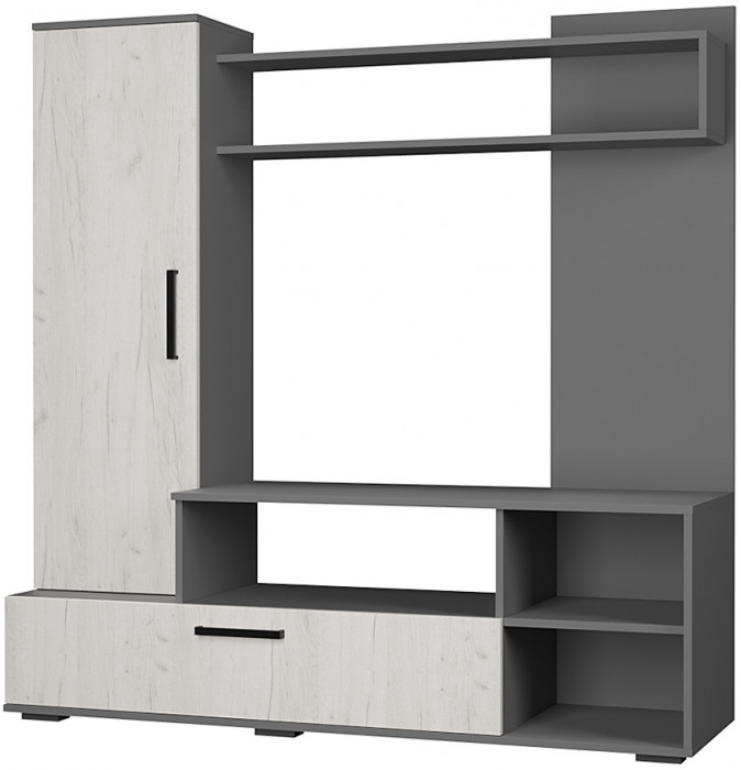 Гостиная "Евро 2" Графит/Дуб крафт белый