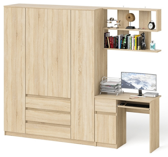 Мори Стол компьютерный МС-1 правый + Шкаф МШ1600.1 + Полка 900, цвет дуб сонома, ШхГхВ 250,4х50,4х209,6 см., НЕ универсальная сборка